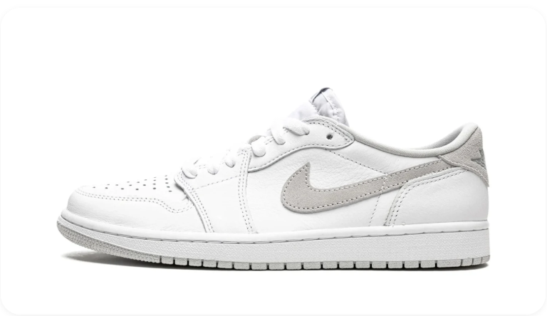 Air Jordan 1 Low OG White Neutral Grey – side profile view showing clean white upper and grey outsole