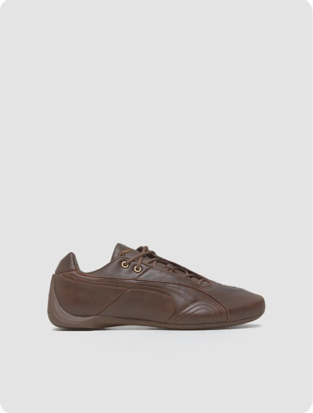 Puma Speedcat Cognac Brown Gold Stud – side profile view showing tonal embossed FormStripe