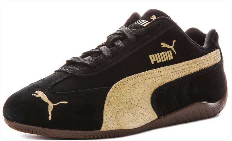 Puma Speedcat OG Black Gold Suede – front three-quarter angle view
