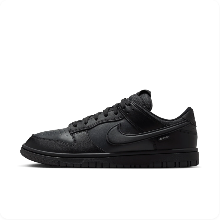 Nike Dunk Low GORE-TEX Triple Black – side profile view showing GORE-TEX badge