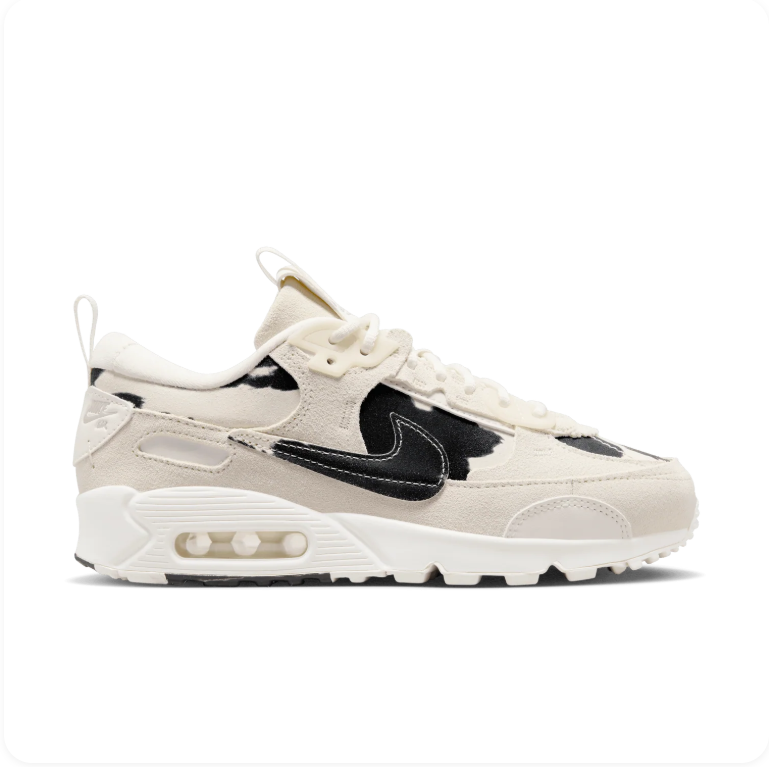 Nike Air Max 90 Futura Cow Print Sail Black – side profile view angle